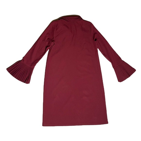 Womens Vanessa Zani Burgundy Trumpet Long Sleeve Ruffled Shift Dress Italy Sz M - Picture 5 of 5